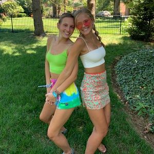 Superdown Coral and lime green cheetah print skirt